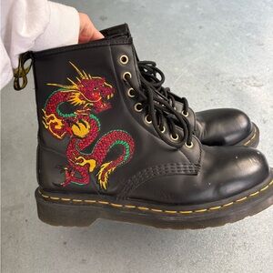 Dr. Martens Black Boots with Colorful Dragon
